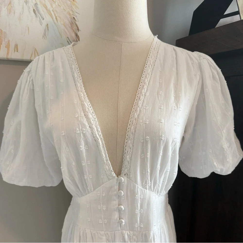 Jessica Simpson White Eyelet Button-Front Maxi Dress with Puff Sleeves- Like New - Picture 2 of 8